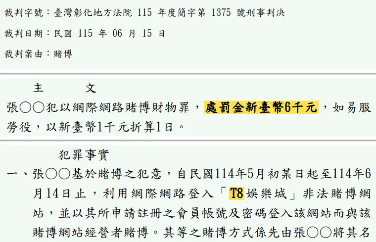 臺灣彰化地方法院115年度簡字第1375號刑事判決 原文截圖(被告姓名已遮)